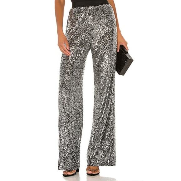 NBD x Revolve NWT Saturday Love Silver Sequin Ultra High Waist Holiday Pants - Picture 3 of 10